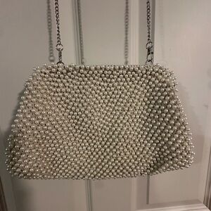 Pearl Beaded Shoulder Bag - Cream